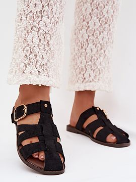 Slippers Step in style  Women\'s slippers made of eco suede are a comfortable proposal for warm days. The model set on a flat heel provides comfort while walking an