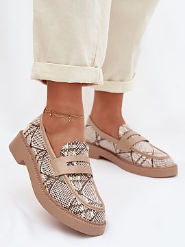 Moccasins Step in style  Women\'s moccasins made of combined materials are a stylish proposal with an original, patterned finish. The model attracts attention with a