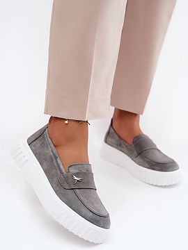 Platform shoes Step in style  Slip-on women\'s shoes made of natural suede leather are a comfortable and stylish choice for everyday wear. The universal design makes them
