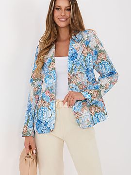 Blazer Italy Moda  Elegant women\'s blazer of standard length, designed with style and comfort in mind. The model stands out with a striking flower print, whic