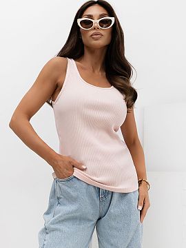 Top Rue Paris  Women\'s tank top is a universal proposal in a casual style, perfect for everyday styling. The model of standard length and round neckline i