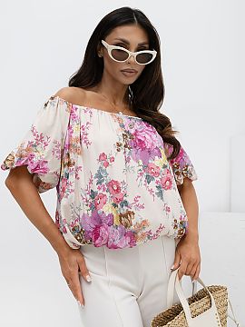 Blouse Italy Moda  An elegant women\'s blouse with a floral print is a stylish proposal for everyday wear, work, and formal occasions. Made of lightweight and 