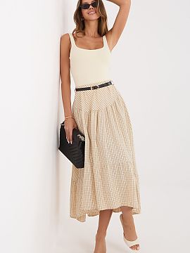 Skirt Italy Moda  The casual midi skirt in plaid is a comfortable and stylish choice for everyday wear, perfect for casual, daily styling. Made of high-qualit