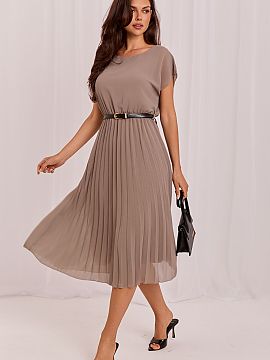 Daydress Rue Paris  Elegant midi dress with pleated bottom is a perfect combination of feminine style, comfort, and timeless classic. The flared silhouette beau
