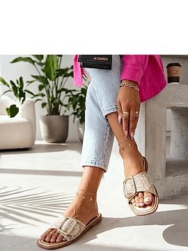 Flip-flops Solea  Stylish slip-on sandals are the perfect choice for women who value comfort and timeless style. The upper made of high-quality fabric is deco
