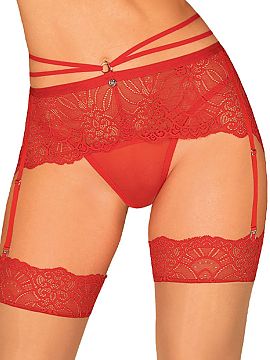 Belt Obsessive  Lace garter belt in fiery, red color. Available in a larger size. Made of a combination of beautiful, floral lace with a slightly openwork w