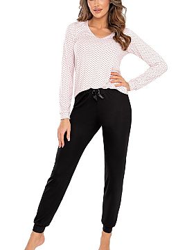 Pyjama Donna  Alison women\'s pajamas are a stylish combination of classic black with a subtle pattern of delicate polka dots. This timeless model delight