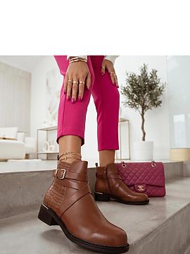 Boots Solea  Women\'s ankle boots with a decorative buckle and insert on the heel are a stylish model that combines a classic form with trendy details. M