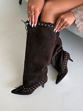 Heel boots Step in style  Boots made of eco suede are a proposal for women who like fashionable styles with subtle, decorative finishing. The soft material with a sue