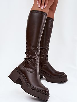 Thigh-Hight Boots Step in style  Women\'s boots made of high-quality eco leather, look elegant and durable, and the massive block heel combined with a platform ensures stabl