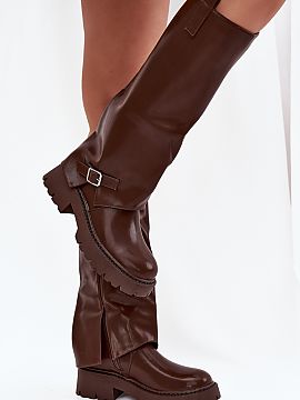 Thigh-Hight Boots Step in style  Fashionable, women\'s over-the-knee boots made of eco leather are a must-have for colder days. Set on a platform and flat heel, they provide