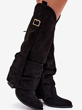 Heel boots Step in style  Women\'s cowboy boots made of eco-suede are a model that immediately catches the eye with a distinctive cut. Pointed toes and a cut pillar t