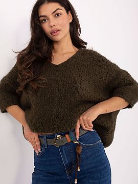 Jumper Italy Moda  Stylish women\'s boucle sweater with decorative stitching is a perfect choice for everyday styling and work. The casual character of the mod