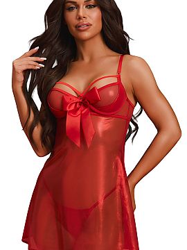 Sexy set Obsessive  The babydoll set Gifty is a sensual proposal made of light, transparent material with a subtle shine. The airy top beautifully emphasizes th