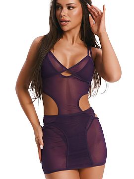 Sexy set Obsessive  Dress with cutouts and strings Vibres is a sensual lingerie set in an intense shade of purple, created for women who appreciate bold cuts an