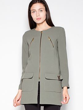 Coat Venaton  Straight cut, zipped coat finished with decorative pockets and a striking slit at the zipper. Decorative zippers at cuffs and collar. Perfec