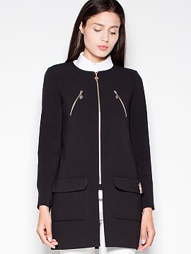 Coat Venaton  Straight cut, zipped coat finished with decorative pockets and a striking slit at the zipper. Decorative zippers at cuffs and collar. Perfec