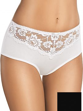 Panties Gabidar   Elegant, full panties for women in black,
 - slightly raised top
 - front decorated with a delicate satin bow
 - insertions from lace at