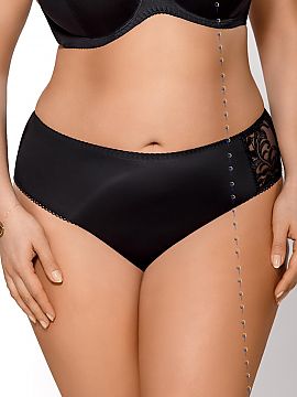 Panties Gorsenia Lingerie  Classic, full briefs made of microfiber in black color. On the side insert of the beautiful embroidery on the mesh. Back smooth.
