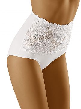Panties Wolbar  High waist briefs slightly shaping the tummy. Front decorated with lace, back smooth. Functional and still elegant.
