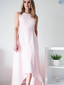 Cocktail dress Jersa  Simple yet elegant dress with zipper at back. Dress is lined, with a fitted top cut off at the waist. Dress in maxi length, longer back, sho