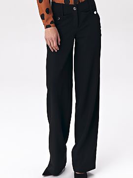 Women trousers Nife  Black women\'s trousers in a fashionable palazzo cut are a perfect element of soft-office style, going beyond the canon. The unconventional 