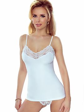 T-shirt Eldar  A classically beautiful, fitted to the body, smooth chemise with delicate, thin straps. A neckline with a lace finish. Elegant and perfect f