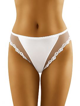 Panties Wolbar  Very shapely panties with transparent sides, which are additionally emphasized with subtle embroidery around the thighs. The cut that optica