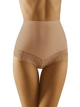 Panties Wolbar  High rise briefs gently shaping the body. Decorated with charming lace along thighs and buttocks. Subtle belly flattening and improving body