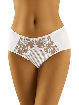 Panties Wolbar  Tasteful panties, slightly higher than usual. On the front delicate tulle decorated with floral embroidery. Smooth sides and back, subtle ri