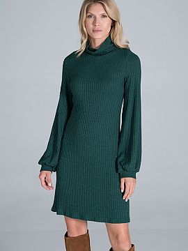 Daydress Figl  Turtleneck midi dress in a flowing ribbed knit with long sleeves ending in a ribbed hem.