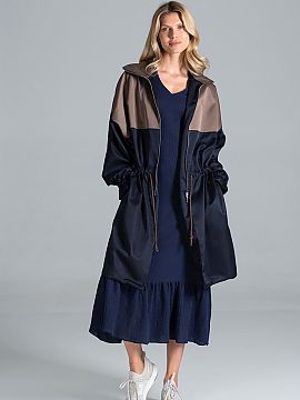 Coat Figl  Two-coloured autumn parka coat, partly zip fastened, with a collar, with an additional drawstring at the waist, sleeves creased with a sewn-