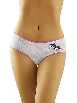Panties Wolbar  Cute cotton panties with a print of two prancing kittens - white and black. On the back, cat\'s paws on the buttocks... Soft grey colour wit
