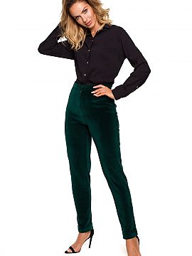 Trousers Moe  Elegant trousers in soft velour with a cotton base, exceptional for everyday and special occasion styling. Trousers with zip and hook-and-ey