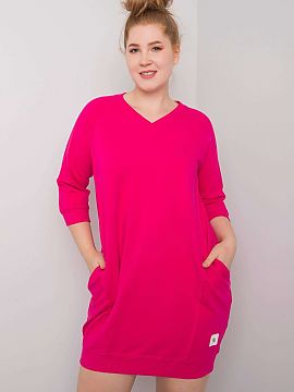 Plus size dress Relevance  Fuchsia plus size dress with pockets and 3/4 sleeves.