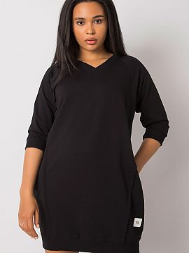 Daydress Relevance  Black plus size dress with pockets and 3/4 sleeves.