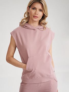 Sweatshirt Figl  Cotton sleeveless hooded sweatshirt with a large pocket sewn on the front. Sweatshirt with a loose cut.