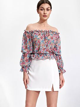 Blouse Figl  Airy Spanish long sleeve blouse with elastic band. Bottom of blouse finished with elastic band.