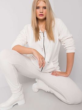 Plus size set Relevance  Velour set consisting of a sweatshirt and long pants. Sweatshirt with long sleeves and hood, zippered, On the front slip pockets. Long pants