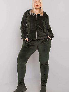 Plus size set Relevance  Velour set consisting of a sweatshirt and long pants. Sweatshirt with long sleeves and hood, zippered, On the front slip pockets. Long pants