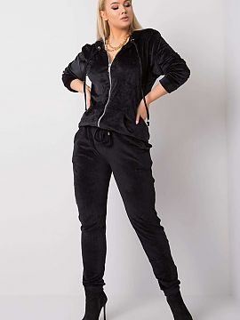 Plus size set Relevance  Velour set consisting of a sweatshirt and long pants. Sweatshirt with long sleeves and hood, zippered, On the front slip pockets. Long pants