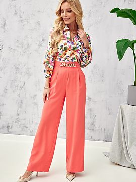 Women trousers Roco Fashion  Wide women\'s pants with decorative chain, are made of great quality fabric that will breathe and provide comfortable wearing. The pants hav