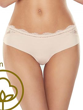 Panties Lapinee  Feminine panties, the front is made of smooth cotton, the front legs are laser-cut. The back is made of lace with a floral motif against a b