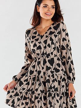 Daydress awama  A470 mini dress with long sleeves finished with an elastic band. It features a delicate, feminine V neckline. Cross-stitching creates frills