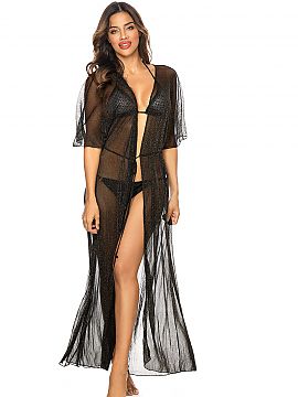 Beach tunic Etna  Elegant black long beach tunic made of airy, see-through material. Airy women\'s beachwear that will surprise you with its soft and elegant 