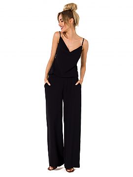 Suit Moe  Pantsuit with draped neckline and on thin straps tied at the back. The suit has an elastic waistband and slip pockets on the sides.