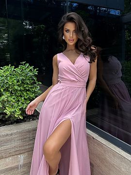 Evening dress Bicotone  Beautiful long dress, extremely graceful, sewn from airy fabric. Top with a delicate neckline, double-layered bottom with a cutout on the le