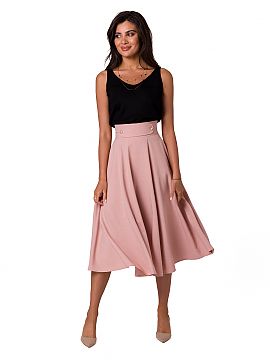 Skirt BeWear  A flared midi skirt with a high waist and decorative buttons. The skirt is fastened with a covered zipper.