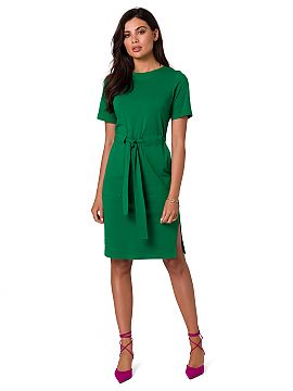 Daydress BeWear  Fitted cotton knit dress with patch pockets and a belt is an elegant and comfortable option for everyday wear.