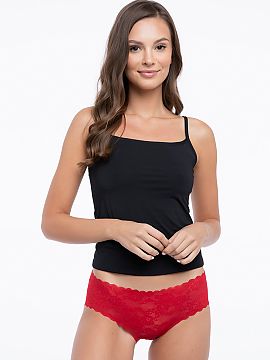 Panties Julimex  Elegant lace panties for women. Solid classic panties in red color, tempting the eye with a floral pattern of elastic lace and a shell edge.